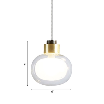 Mini Dual Oval Bedside Pendulum Light Clear and Frosted Glass 1 Light Minimalist Hanging Pendant in Brass