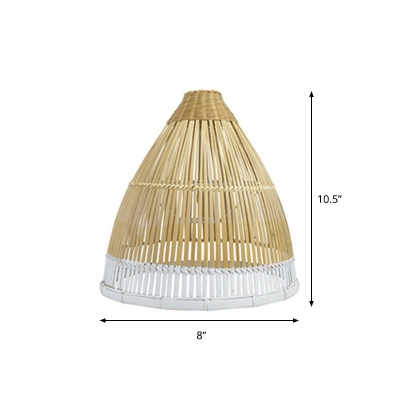 Modern Hand Twisted Bell Pendant Light Bamboo Single-Bulb Dining Table Suspension Lamp in Beige-White
