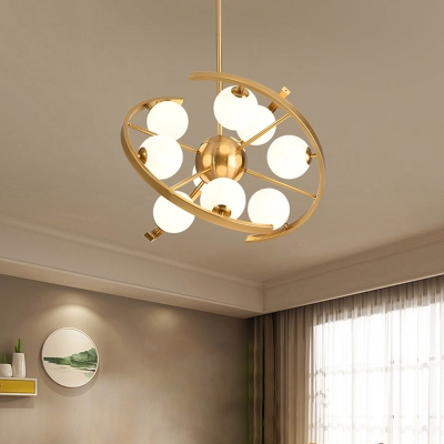 Modern Orb Pendant Chandelier White Frosted Glass 9-Light Living Room LED Star Hanging Light in Gold