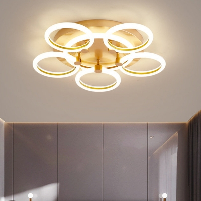 Modernism Loop Semi Flush Mount Light Acrylic 5 Heads Bedroom LED Flushmount Lamp in Gold