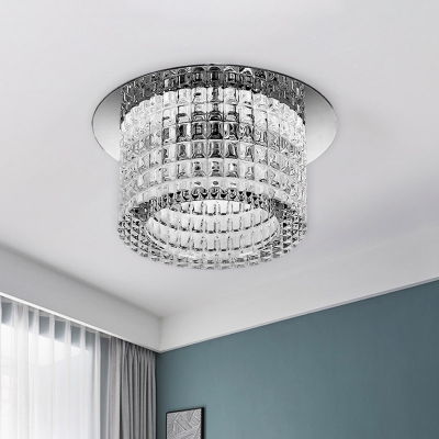Modernist Cylinder Ceiling Lighting Clear Crystal LED Flush Light Fixture in Warm/White Light