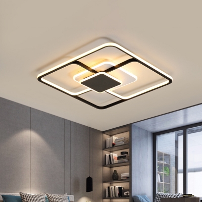 Modernist LED Flush Mount Lamp Black Square Ceiling Mount Light Fixture with Acrylic Shade, 16.5