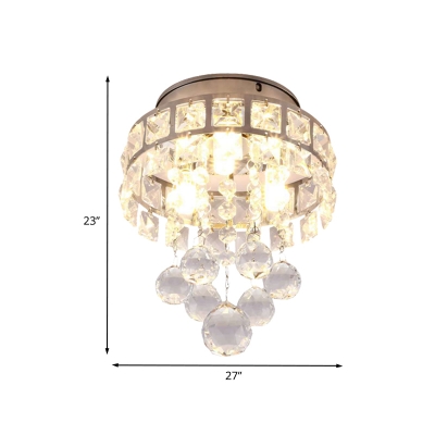 Modernist Round Flushmount Lighting 3-Light Crystal LED Flush Mount Lamp Fixture in Silver