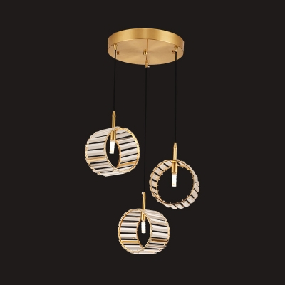 Modernist Wrist Strap Pendant Light 3 Heads Prismatic Crystal Multi Hanging Light Fixture in Brass