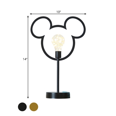 Mouse Head Frame Table Light Cartoon Metal Black/Gold Finish LED Nightstand Lamp for Bedside
