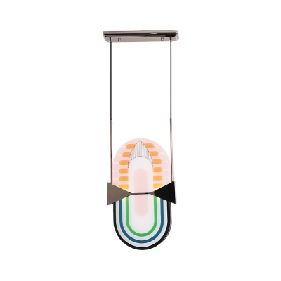 Pink Stained Glass Oblong Pendulum Light Modern Style 2 Heads Hanging Pendant for Living Room