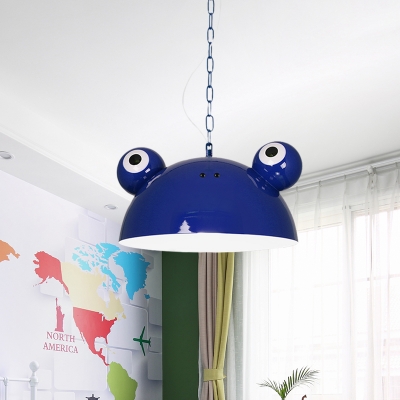 Red/Yellow/Blue Frog Shaped Ceiling Light Macaron 1-Head Metallic Suspended Pendant Lamp for Kids Room