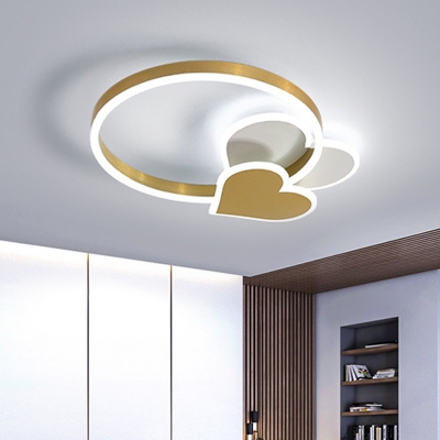 Ring Ceiling Flush Mount Minimalist Acrylic Gold LED Flushmount Lighting with Loving Heart Design in Warm/White Light