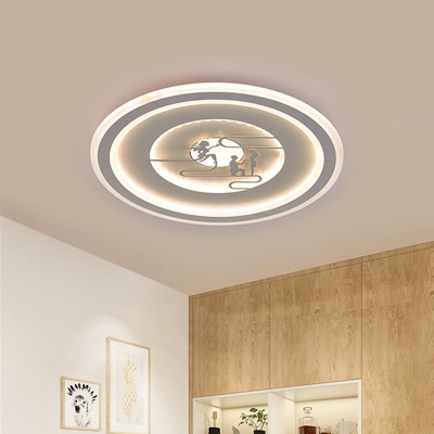 Round LED Ceiling Mounted Fixture Modernist Acrylic White Flushmount Lighting with Vivid Pattern for Living Room
