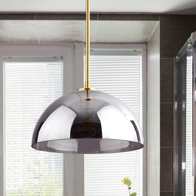 Semicircle Ceiling Pendant Light Simple Tan/Smoke Gray Mirror Glass 1-Bulb Gold Suspension Lamp
