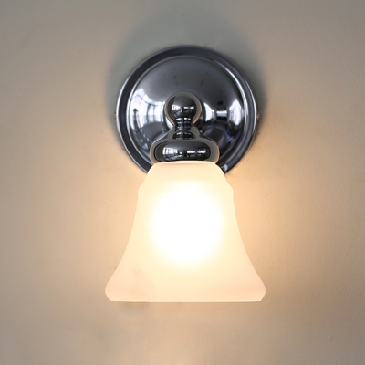 Silver Finish 1 Bulb Wall Mount Light Retro Cream Glass Bell Indoor Wall Sconce Lamp