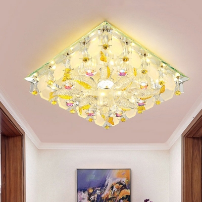 Simple Square Flush Light Clear Crystal LED Ceiling Flush Mount with Fish Design for Balcony