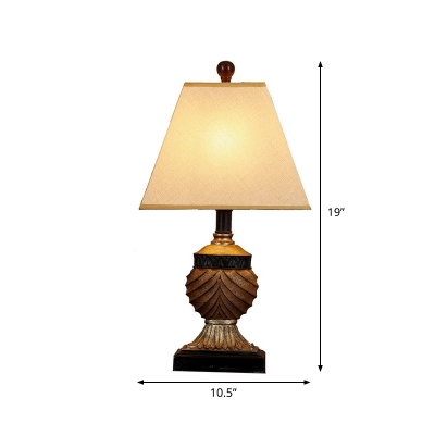 Single-Bulb Night Lamp Lodge Pyramid Fabric Table Light in Beige with Pinecone Detail