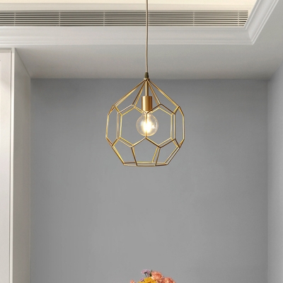 Spherical Honeycomb Mini Pendant Light Modernism Metal 1 Bulb Bistro Ceiling Lamp in Brass