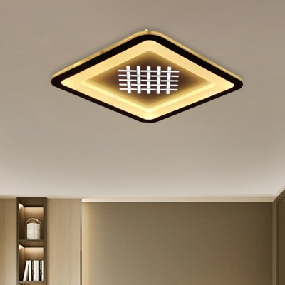 Squared Foyer Ceiling Mounted Light Acrylic LED Modernist Flush Lamp in Black with Woven Grid Pattern