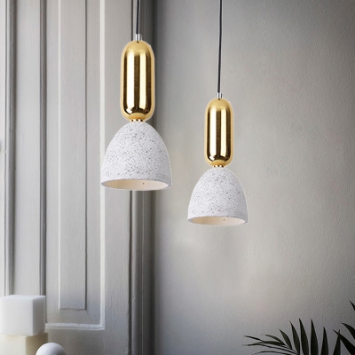 Terrazzo Domed Pendant Lighting Macaron 1 Light White/Black/Pink Hanging Ceiling Lamp with Gold Capsule Cap