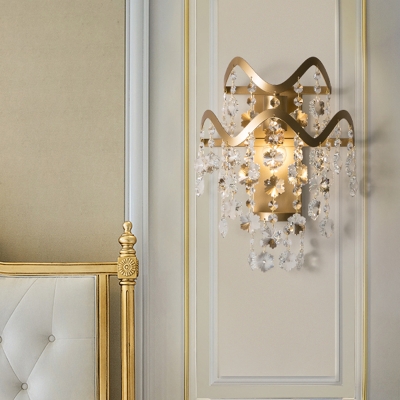 1 Bulb Raindrop Sconce Light Modern Brass Cut Crystal Wall Mounted Lighting for Bedroom