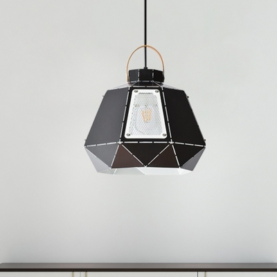 1 Bulb Restaurant Hanging Lighting Modernist Black/Grey/Pink Finish Suspension Lamp with Diamond Metal Shade