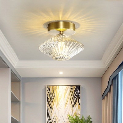 1 Head Bedroom Semi Flush Lighting Modernist Gold Flushmount with Diamond Clear Prismatic Glass Shade