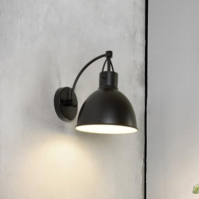 1 Head Sconce Lighting Industrial Outdoor Wall Lamp Fixture with Dome Iron Shade in Black
