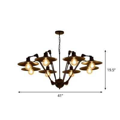 6/8 Lights Ceiling Chandelier Industrial Living Room Rotatable Pendant with Flat Metal Shade in Black