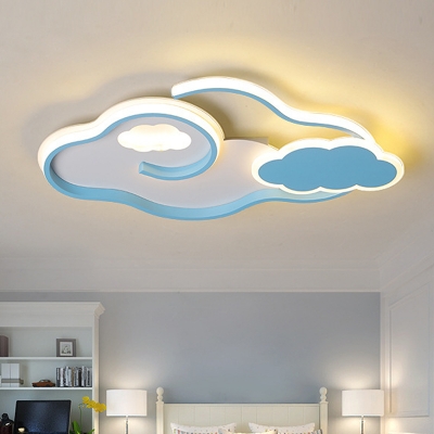 Acrylic Cloud Ceiling Flush Contemporary Blue LED Flushmount Lighting Fixture for Bedroom