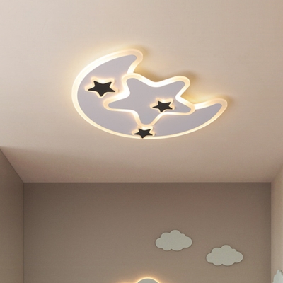 Acrylic Moon and Star Ceiling Lamp Contemporary LED White Flush Mount Lighting Fixture in Warm/White Light