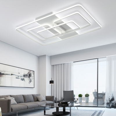 Acrylic Rectangle Frame Flush Light Minimalism LED Flush Mount Fixture in White/White and Black for Living Room, Warm/White Light