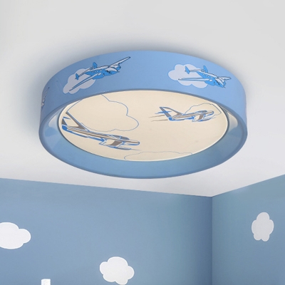 Acrylic Round Ceiling Flush Mount Cartoon LED Blue Flushmount Lighting with Aircraft Pattern