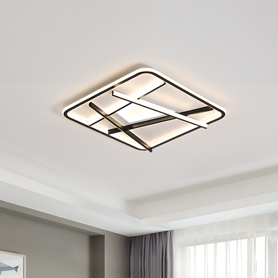 Acrylic Rounded Square Flush Light Contemporary Black LED Ceiling Flush Mount with Crossed Lines in Warm/White Light