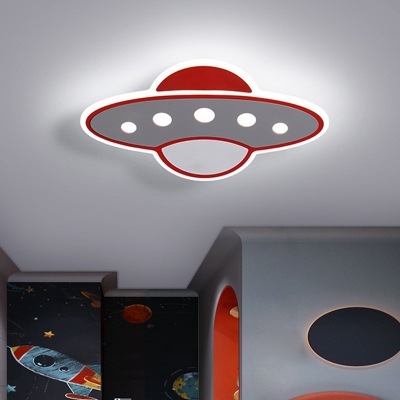 Airship Kids Room Ceiling Mounted Fixture Acrylic LED Cartoon Flushmount Lighting in Red, Warm/White Light