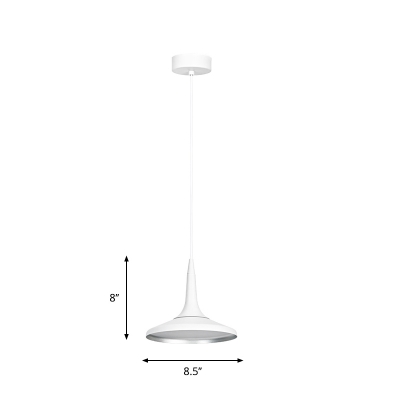 Aluminum White Finish Hanging Light Fixture Wide Flare 1 Head Industrial-Style Pendulum Lamp