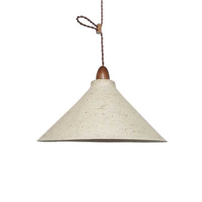 Asian Style 1 Light Hanging Lighting White Conic Pendant Lamp Fixture with Paper Shade