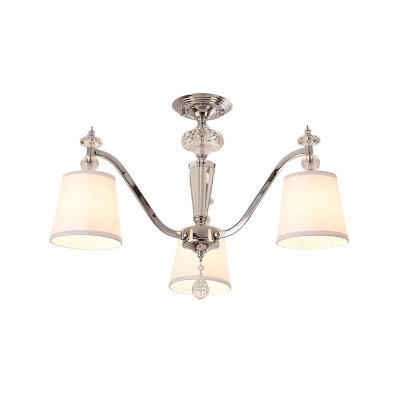 Barrel Fabric Semi Flush Mount Light Contemporary 3/6 Heads Chrome Finish Ceiling Flush with Crystal Detail