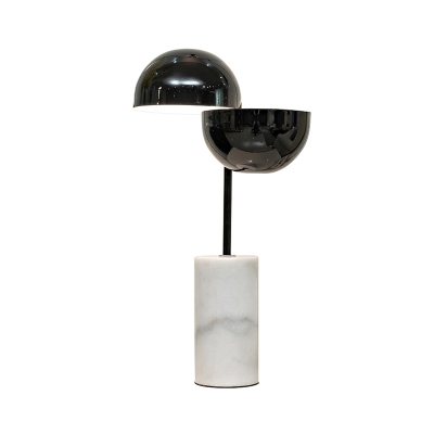 Black Dome Nightstand Lamp Modern Style 2 Heads Iron Table Lighting with Column Marble Base