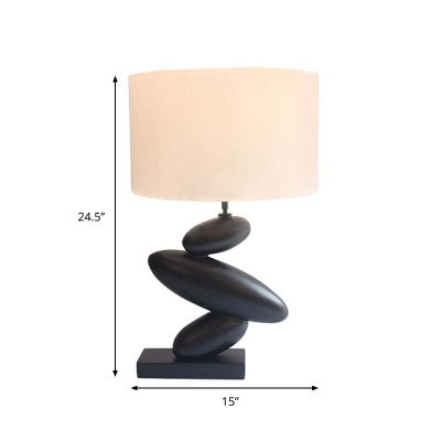 Black Pebble Table Light Rural Resin 1 Light Sitting Room Night Lamp with Round Fabric Shade