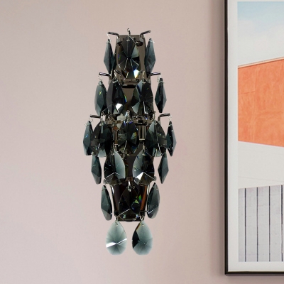 Black Teardrop Wall Sconce Lamp Modernist Beveled Crystal 2 Heads Bedroom Wall Lighting Ideas