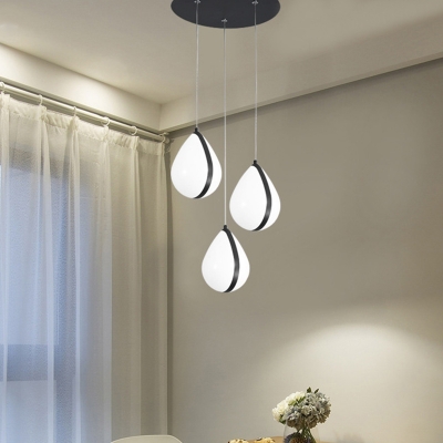 Black Waterdrop Cluster Hanging Lamp Modernist 3 Heads Acrylic Suspension Pendant for Dining Room in Warm/White Light