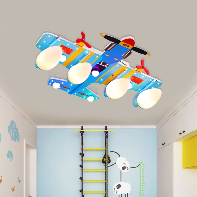 Blue Bullet Flush Lighting Cartoon 4-Bulb Acrylic LED Ceiling Mounted Lamp with Airplane Canopy