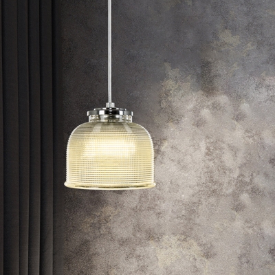 Bowl Clear Lattice Glass Pendant Lighting Simple 1 Head Chrome Hanging Light Fixture for Living Room