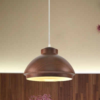 Bowl Shade Snack Bar Pendant Lighting Industrial Aluminum 1 Bulb White/Wood/Coffee Hanging Lamp Kit