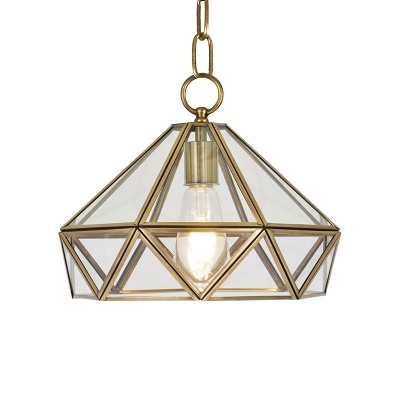 Brass Diamond Pendant Lighting Vintage Clear Glass 1 Head Dining Table Suspension Lamp