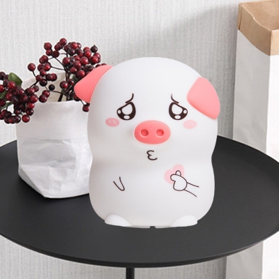 Cartoon Cute Pig Shaped Night Light Silica Gel LED Bedroom Night Lamp in White and Pink