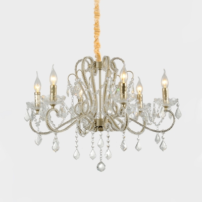 Clear Crystal Scroll Arm Chandelier Traditional 6 Bulbs Living Room Hanging Ceiling Lamp