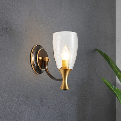 Clear Glass Bell Wall Lighting Vintage 1-Light Dining Room Wall Sconce Light Fixture in Brass