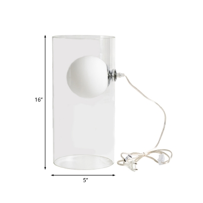 Clear Glass Cylinder Night Light Modern 1 Bulb Night Table Lamp with Plug In Cord