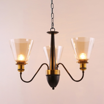 Clear Glass Gold Finish Chandelier Inverted Cone Shade 3/5 Lights Traditional Suspension Pendant