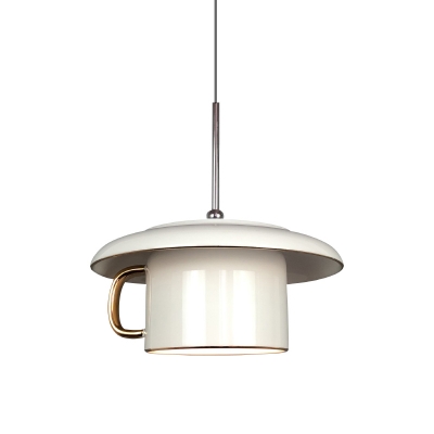 Coffee-Cup Shape Drop Pendant Light Macaron Ceramics 1 Bulb White/Pink/Grey Finish LED Hanging Lamp Kit