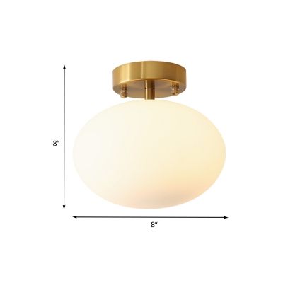 Cream Glass Oval Semi Flush Mount Lighting Minimalist 1-Light Gold Close to Ceiling Lamp