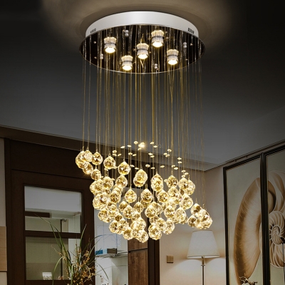 Crystal Ball Chrome Flush Mount Lamp Cascading LED Modern Close to Ceiling Lighting Fixture